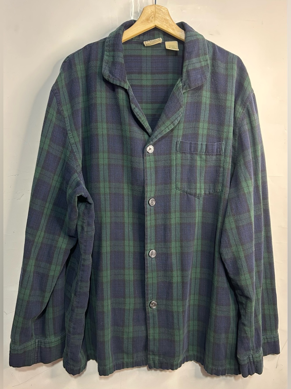 L.L. Bean Green & Navy Plaid Flannel Shirt XL
